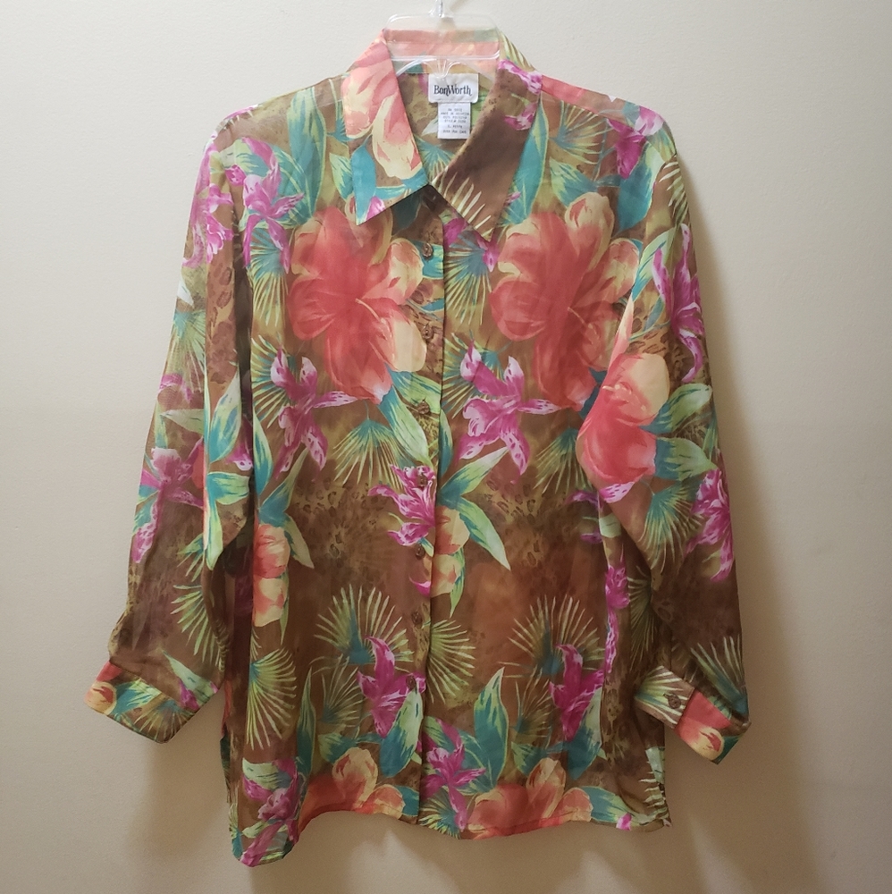 Vintage sheer blouse floral pattern bonworth
